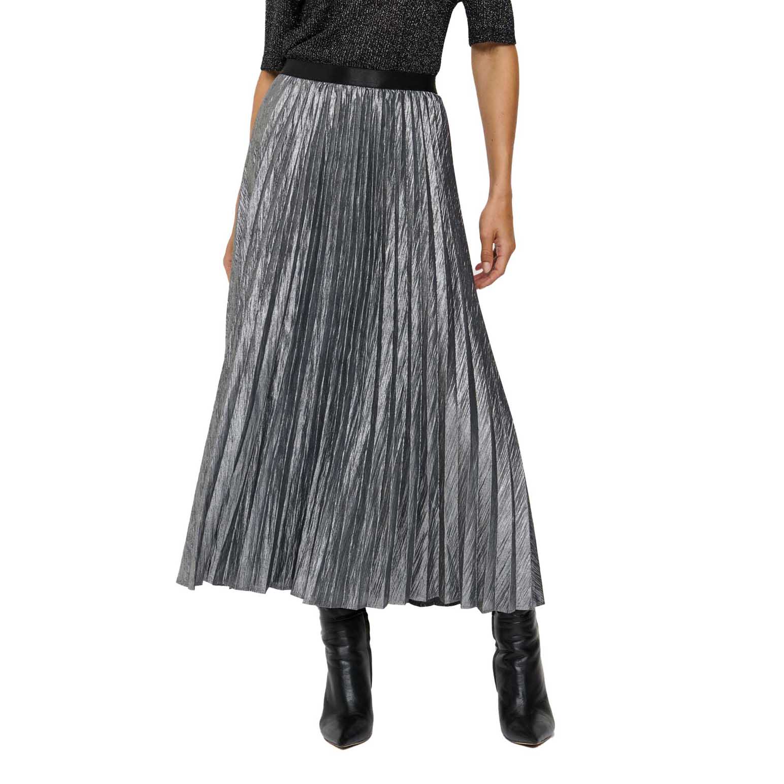 Veronika Maine Silver Foil Sunray Pleat Skirt